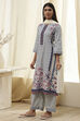 Off-White Cotton Printed Straight Suit Set image number 3