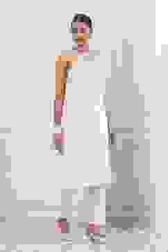 Ecru Cotton Embroidered Kalidar Suit Set image number 6