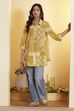 Navy Blue Cotton Checked A-Line Shirt Style Kurta image number 0