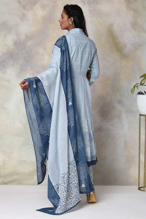 Light Purple Cotton Asymmetric Kurta Churidar Suit Set image number 8