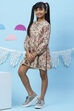 Ecru Flared Art Silk Printed Dress image number 3