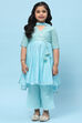 Sky Blue Poly Chanderi Mirror work A-line Suit Set image number 7
