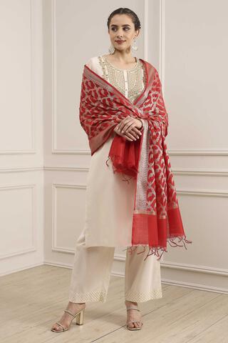 BIBA Red Polyester yarn-dyed Dupatta in Red