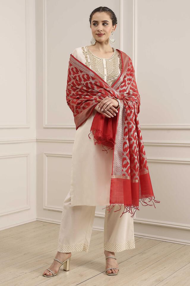 BIBA Red Polyester yarn-dyed Dupatta in Red