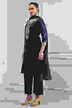 Blue Cotton Solid Straight Suit Set image number 3