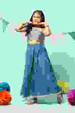 Teal Art Silk Straight Lehenga Set image number 3