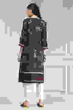 Teal Floral Printed Straight Kurta image number 3