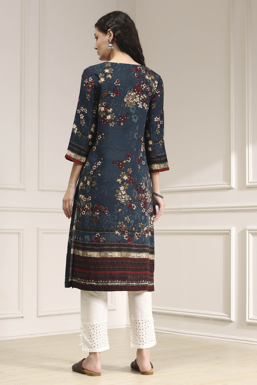 Brown Floral Printed Straight Kurta image number 3