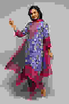 Indigo Cotton Straight Printed Kurta Ankle Length Suit Set image number 5