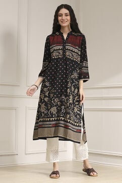 Black Viscose Rayon Straight Printed Kurta image number 5