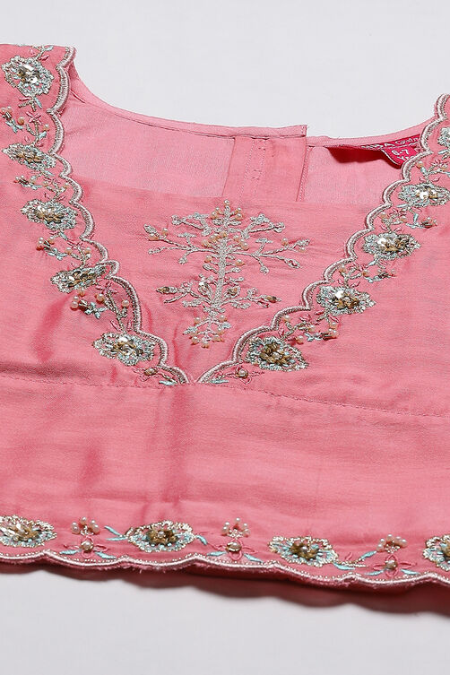 Pink And Turq Straight Poly Cotton Girls Lehenga Set image number 1