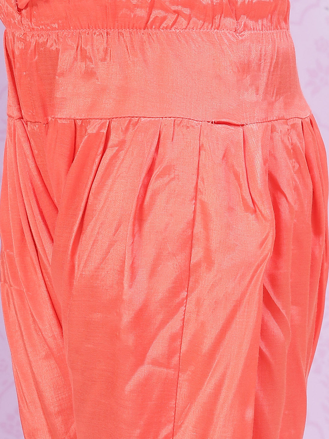 Orange Cotton Flared Printed Kurta Set image number 2