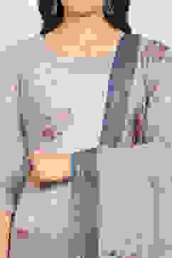 Blue Linen Printed Unstitched Suit Set image number 2