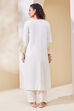 Off White Viscose Rayon Straight Kurta Pants Set image number 4