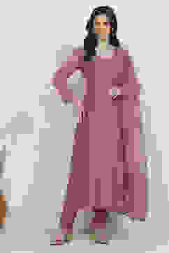 Purple Net Hand Embroidered Unstitched Suit Set image number 7