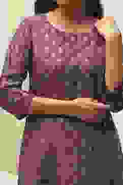 Purple Art Silk Straight Kurta Slim Pant Suit Set image number 2