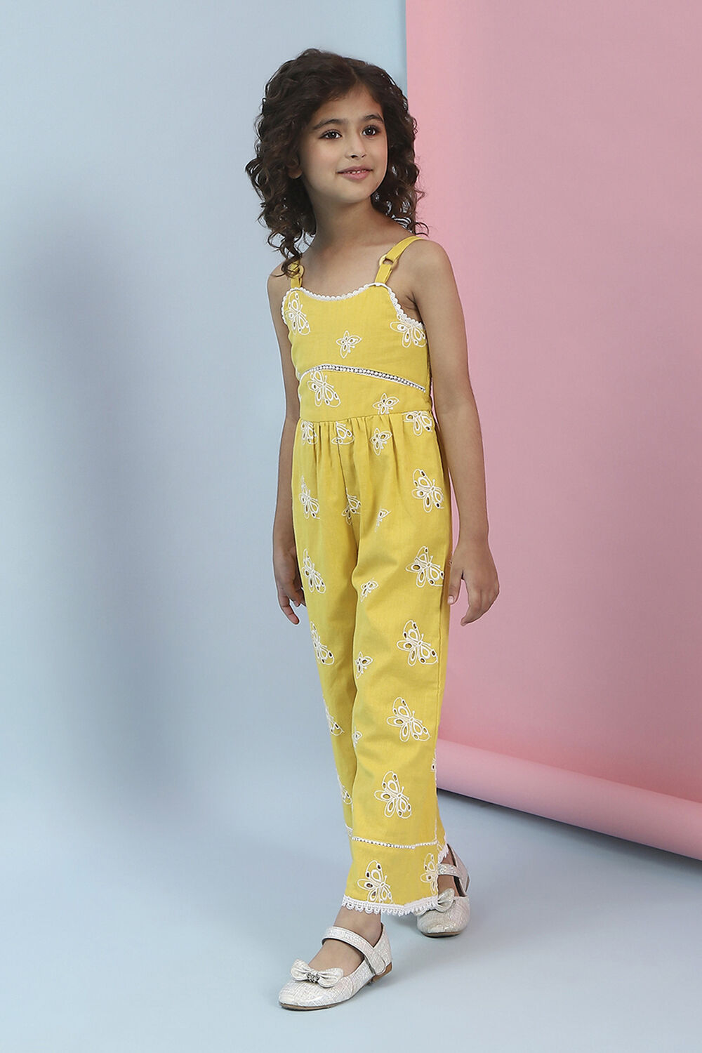 Yellow Cotton Strappy Straight Jumpsuit image number 2