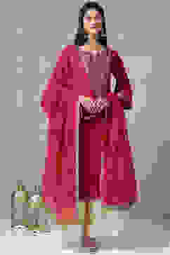 Cherry Red Cotton Silk Sharara Kurta Sharara Suit Set image number 0