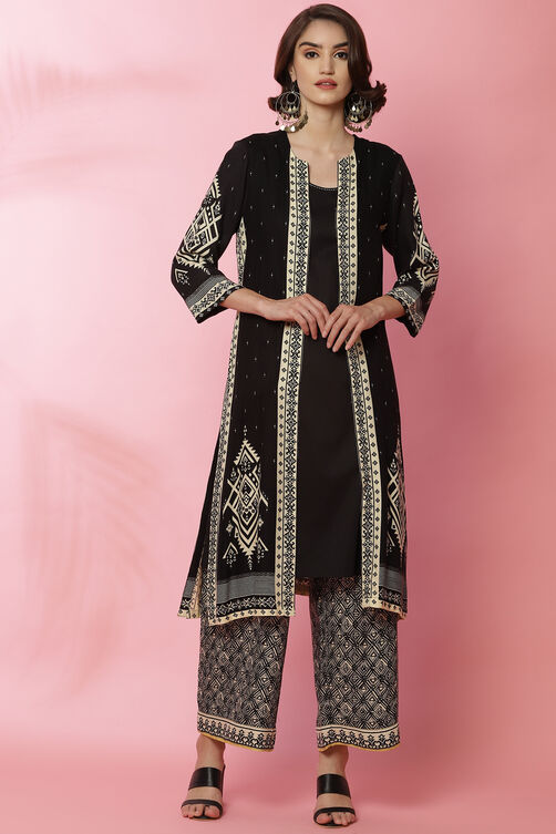 Black And Off White Viscose Printed Kurta image number 4