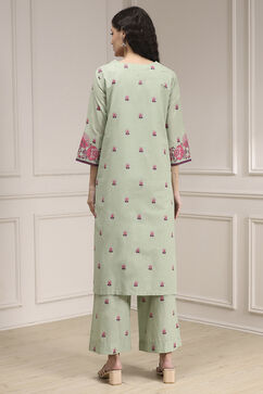 Sage Green Cotton Printed Straight Suit Set image number 4