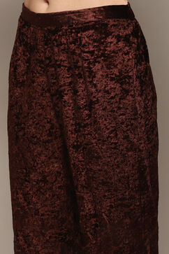 Brown Polyester Straight Embroidered Kurta Palazzo Suit Set image number 2