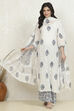 White and Blue Cotton Printed Unstitched Suit Set image number 1