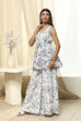 Off-White and Blue Cotton Flared Kurta Set image number 3