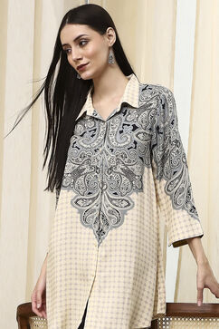 Ivory Printed Shirt-Style Straight Short Kurta image number 6
