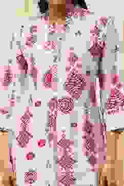 Ecru and Pink Printed Straight Kurta image number 1