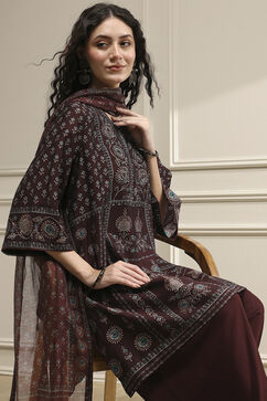 Brown Printed Straight Suit Set image number 7