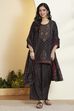 Black Viscose Blend Printed Straight Kurta Set