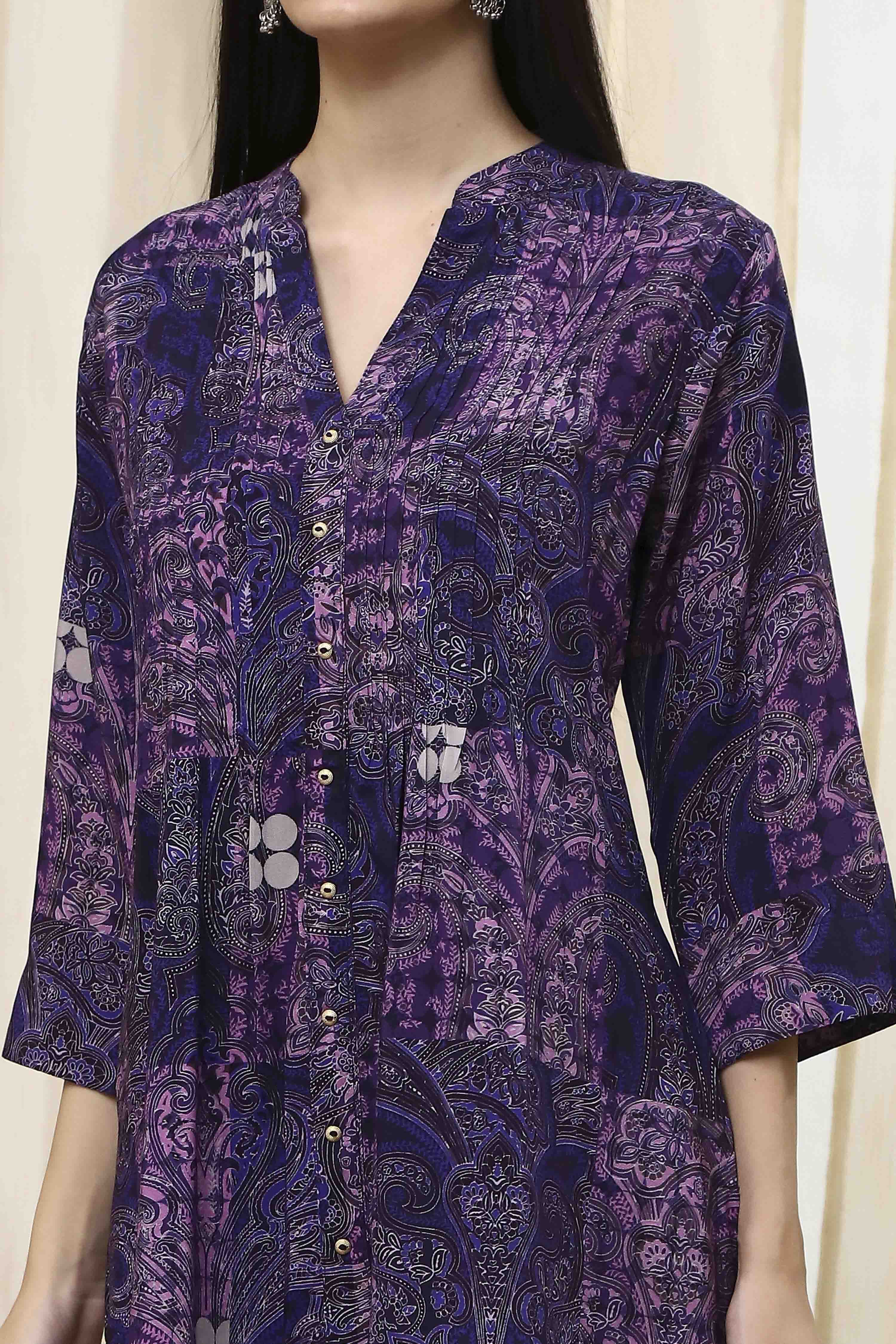 Indigo Blue Pleated Straight Short Kurta image number 1