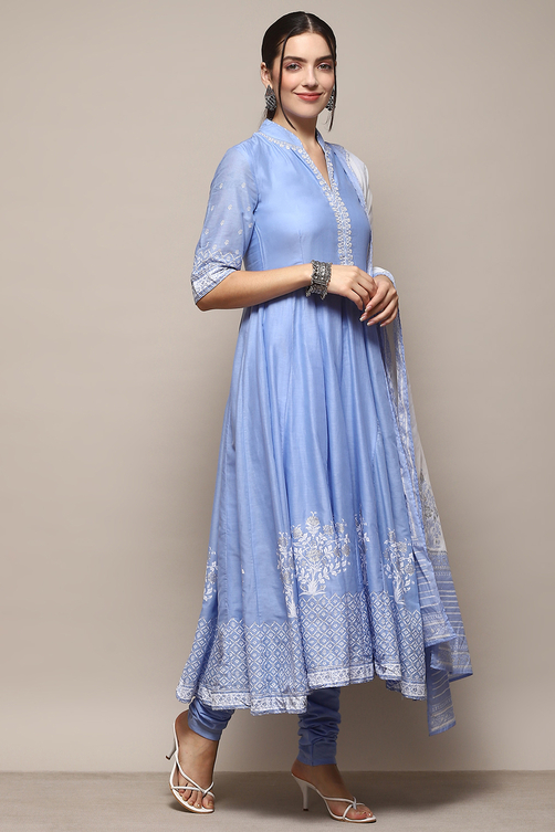 Black Cotton Anarkali Printed Kurta Churidar Suit Set image number 6