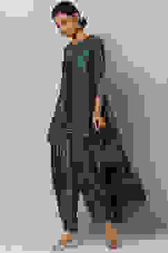 Teal Flared Cotton Silk Fusion Wear 2 Piece Set image number 2