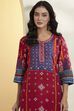 Red Cotton Printed Straight Kurta Set image number 1
