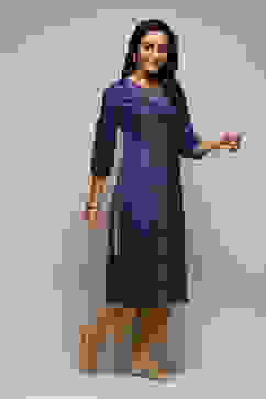 Purple Viscose Straight Printed Kurta image number 3