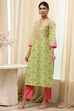 Green Cotton Printed Straight Kurta image number 2