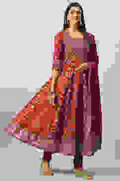 Cherry Red Cotton Anarkali Kurta Churidar Suit Set image number 0