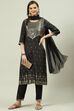 Orange Printed Viscose Straight Kurta Regular Pants Suit Set image number 7