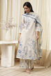 Off-White and Blue Cotton Straight Suit Set image number 6