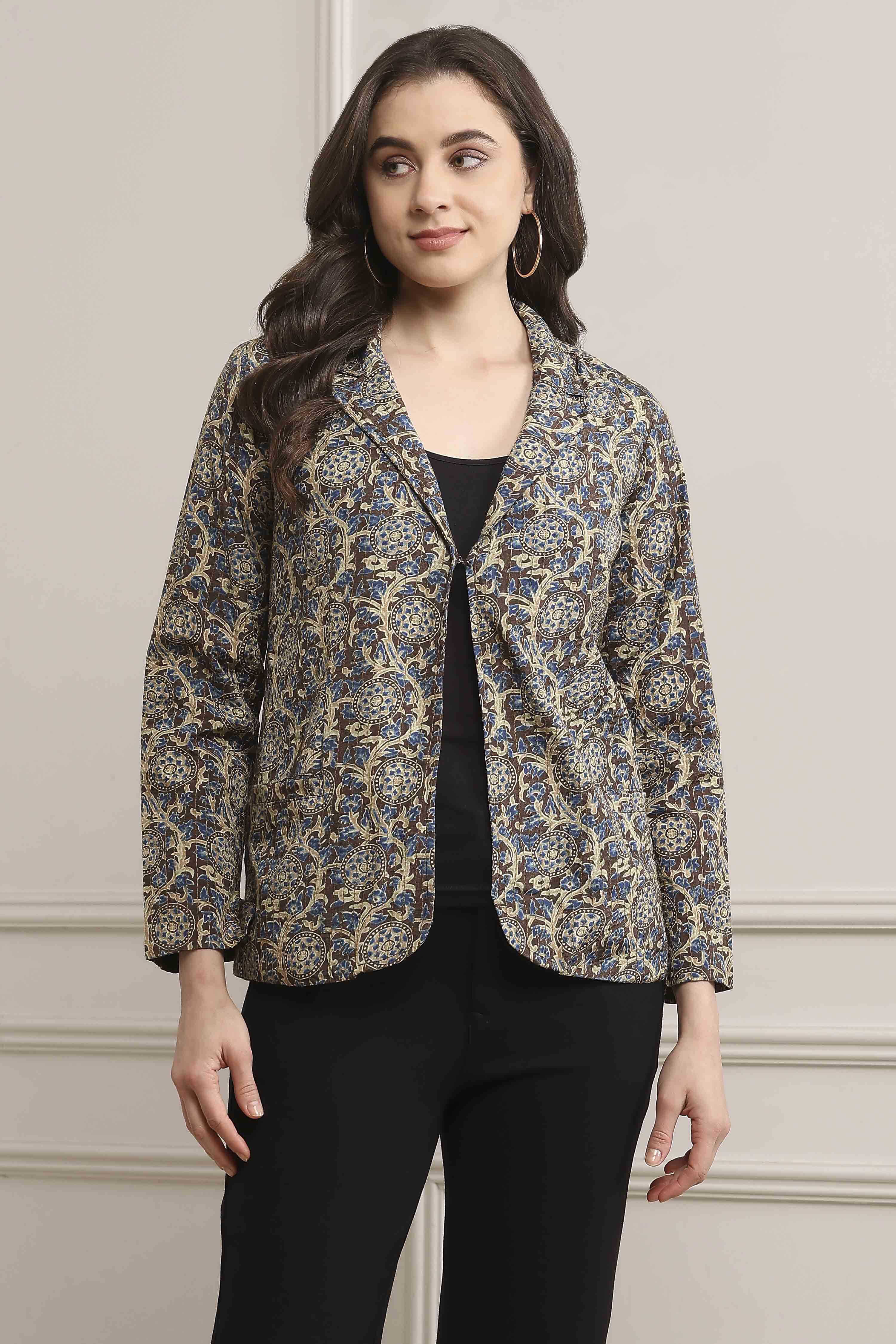 Brown Viscose Straight Printed Jacket image number 5