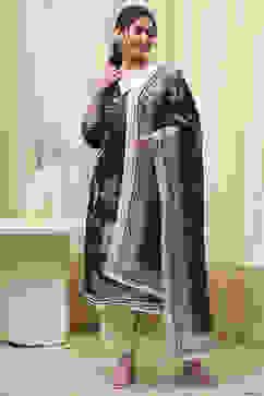 Black Linen Printed Unstitched Suit Set image number 1