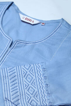 Ice Blue Cotton Linen Kurta image number 1