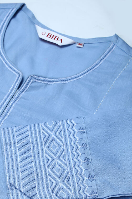 Peach Blue Cotton Linen Kurta image number 1