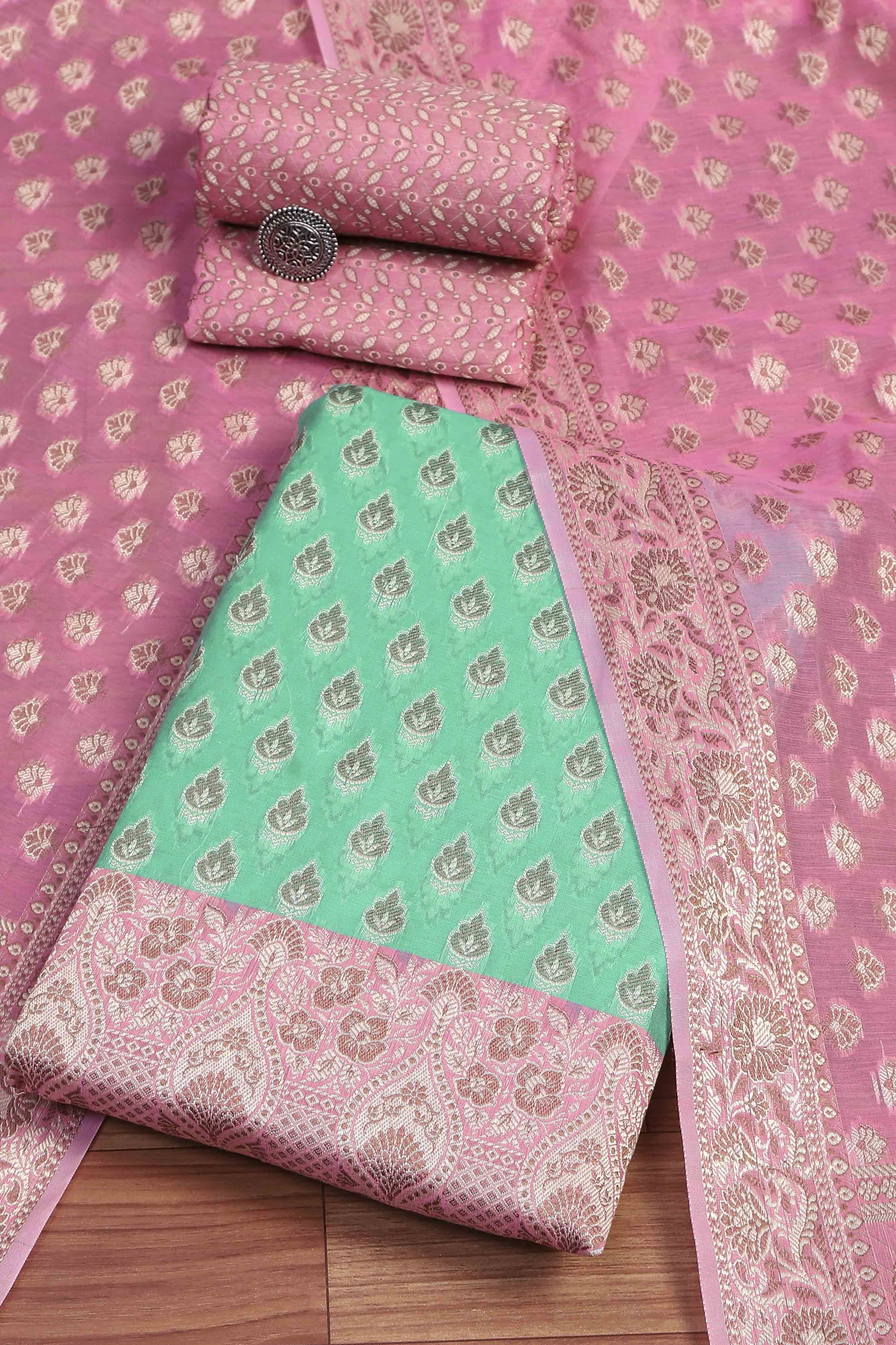 Mehendi Cotton Printed Embroidered Unstitched Suit Set image number 0