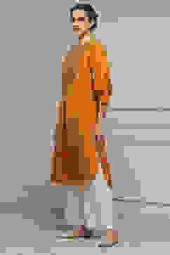 Mustard Yellow Viscose Rayon Straight Solid Kurta image number 2