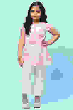 Pink White Cotton Floral Printed Kurta and Palazzo image number 6