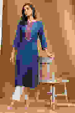 Blue Straight Rayon Kurta image number 0