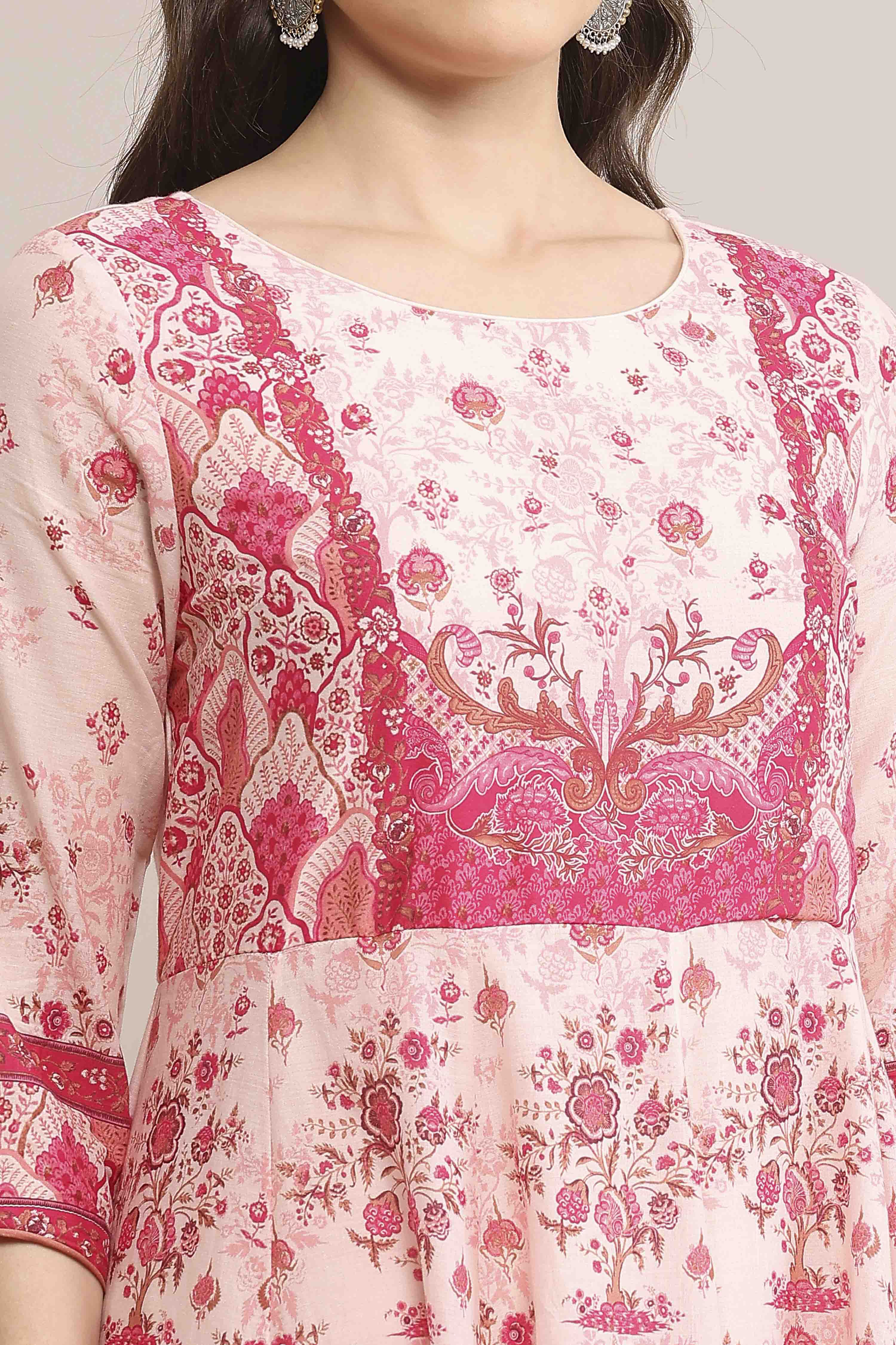Light Pink Cotton Printed Anarkali Suit Set image number 1