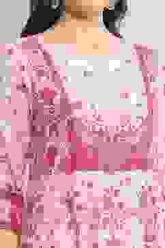 Light Pink Cotton Printed Anarkali Suit Set image number 1